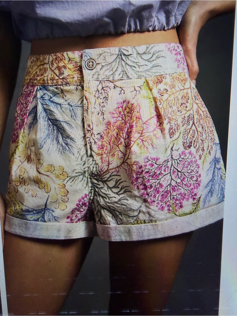 Anthropologie Pilcro Floral Balloon Linen-Blend Shorts - Cream Multi